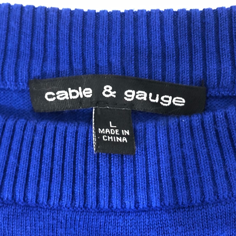 CABLE & GAUGE Ribbed Long Sleeve Blue pullover Sweater - Picture 3 of 4